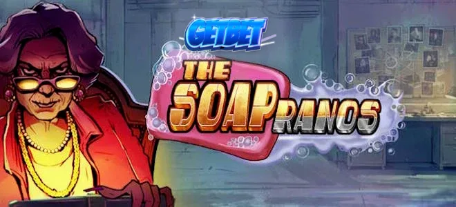 Cena vibrante e neon do jogo de slot Soapranos com elementos temáticos de caos e sorte.